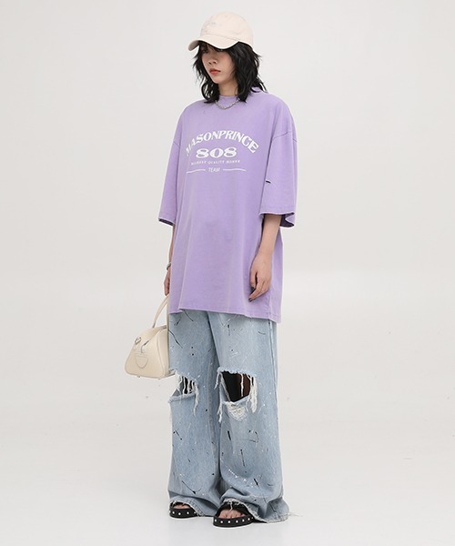 MASONPRINCE(メイソンプリンス)の「【MASONPRINCE】Oversized vintage-like logo print damage TEE DT3106(Tシャツ/カットソー・メンズ・グリーン/ライトブルー/パープル/ベージュ/ブラック/ブルー・S/L/M)」の18枚目の写真
