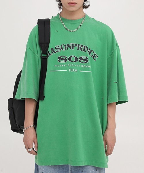 MASONPRINCE(メイソンプリンス)の「【MASONPRINCE】Oversized vintage-like logo print damage TEE DT3106(Tシャツ/カットソー・メンズ・グリーン/ライトブルー/パープル/ベージュ/ブラック/ブルー・S/L/M)」の22枚目の写真