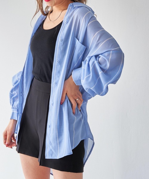 WEGO(ウィゴー)の「WEGO/シアーボリュームスリーブシャツ(シャツ/ブラウス・レディース・ブラック/オフホワイト/ピンク/ライトイエロー/ベージュ系その他2/グリーン系その他2/ブルー系その他4/ライトパープル/グリーン/オレンジ系その他5/ブラウン・FREE)」の15枚目の写真