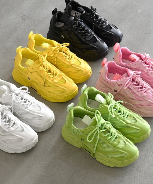 NOFALL（ノーフォール）の「ビビットカラーダッドスニーカー（スニーカー・レディース・ホワイト/イエロー/ブラック/ピンク/グリーン・L/LL/3L/S/M/SS）」の4枚目の写真