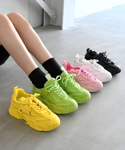 NOFALL（ノーフォール）の「ビビットカラーダッドスニーカー（スニーカー・レディース・ホワイト/イエロー/ブラック/ピンク/グリーン・L/LL/3L/S/M/SS）」の9枚目の写真