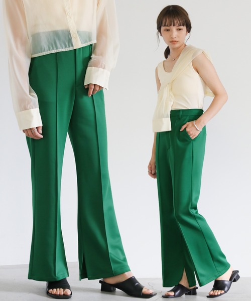 select MOCA（セレクトモカ）の「ポンチピンタック裾スリットパンツ（スラックス・レディース・ブラック/レッド/グリーン・SMALL/MEDIUM）」の3枚目の写真