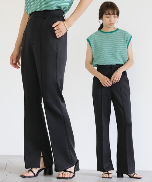 select MOCA（セレクトモカ）の「ポンチピンタック裾スリットパンツ（スラックス・レディース・ブラック/レッド/グリーン・SMALL/MEDIUM）」の2枚目の写真