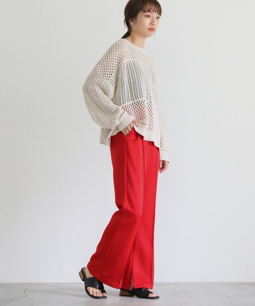 select MOCA（セレクトモカ）の「ポンチピンタック裾スリットパンツ（スラックス・レディース・ブラック/レッド/グリーン・SMALL/MEDIUM）」の4枚目の写真
