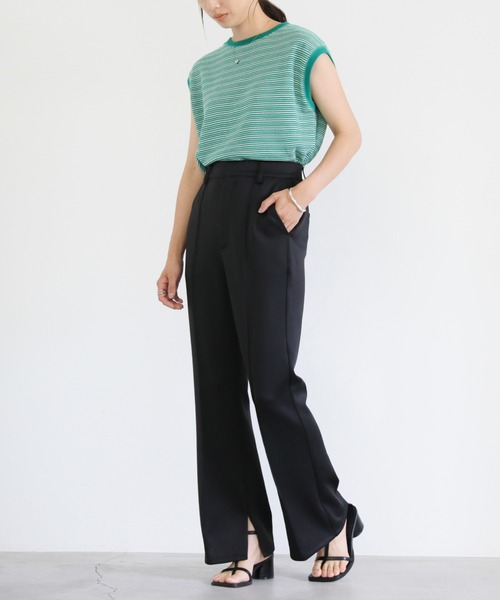 select MOCA（セレクトモカ）の「ポンチピンタック裾スリットパンツ（スラックス・レディース・ブラック/レッド/グリーン・SMALL/MEDIUM）」の6枚目の写真