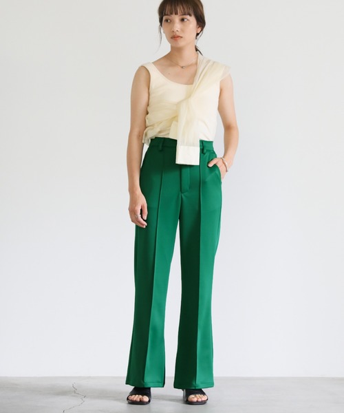 select MOCA（セレクトモカ）の「ポンチピンタック裾スリットパンツ（スラックス・レディース・ブラック/レッド/グリーン・SMALL/MEDIUM）」の5枚目の写真