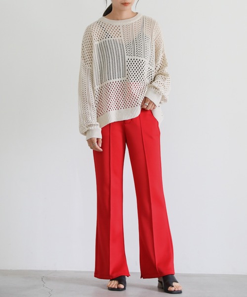 select MOCA（セレクトモカ）の「ポンチピンタック裾スリットパンツ（スラックス・レディース・ブラック/レッド/グリーン・SMALL/MEDIUM）」の9枚目の写真