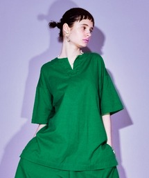 manana suerte | コットンリネン スリットネックプルオーバー(シャツ/ブラウス)