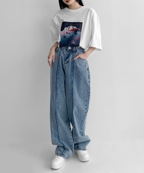 LVEU.(ラブユ.)の「Print over T-shirt / プリントオーバーTシャツ(Tシャツ/カットソー・レディース・ブラック/ホワイト・FREE)」の5枚目の写真
