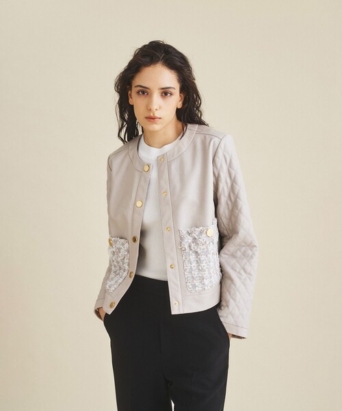 セール】ツイードポケットレザージャケット（ライダースジャケット