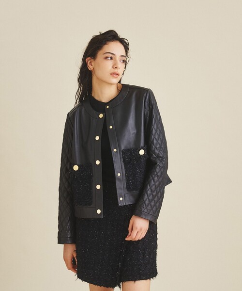 セール】ツイードポケットレザージャケット（ライダースジャケット