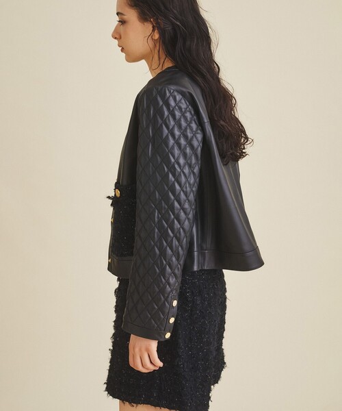 GRACE CLASS ツイードポケットレザージャケット グレースコンチネンタル セール】ツイードポケットレザージャケット（ライダースジャケット