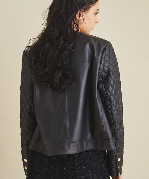 GRACE CLASS ツイードポケットレザージャケット グレースコンチネンタル セール】ツイードポケットレザージャケット（ライダースジャケット