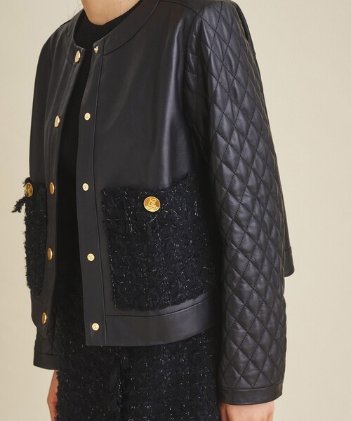 GRACE CLASS ツイードポケットレザージャケット グレースコンチネンタル セール】ツイードポケットレザージャケット（ライダースジャケット