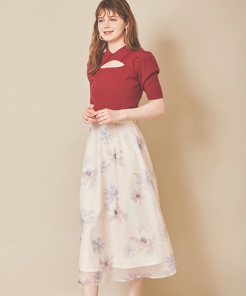 31 Sons de mode（トランテアン　ソン　ドゥ　モード）の「水彩花柄フレアスカート（スカート・レディース・グレー/クリーム/ブラウン・36/38）」の6枚目の写真