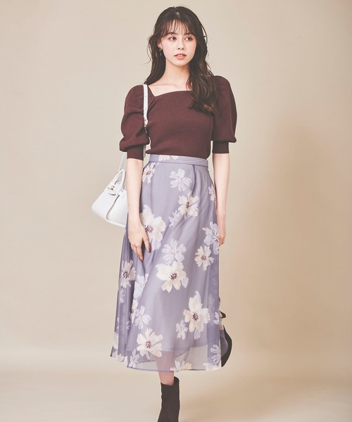 31 Sons de mode（トランテアン　ソン　ドゥ　モード）の「水彩花柄フレアスカート（スカート・レディース・グレー/クリーム/ブラウン・36/38）」の4枚目の写真