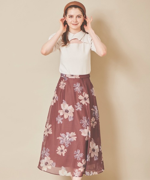 31 Sons de mode（トランテアン　ソン　ドゥ　モード）の「水彩花柄フレアスカート（スカート・レディース・グレー/クリーム/ブラウン・36/38）」の8枚目の写真