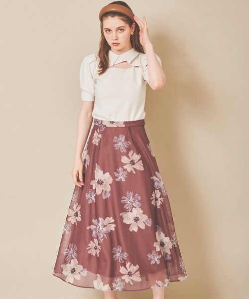 31 Sons de mode（トランテアン　ソン　ドゥ　モード）の「水彩花柄フレアスカート（スカート・レディース・グレー/クリーム/ブラウン・36/38）」の12枚目の写真