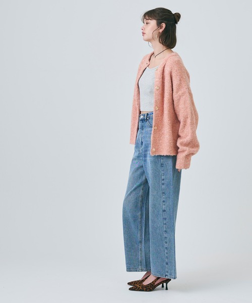 coca(coca)(コカ)の「ブークレニットクルーネックカーディガン(カーディガン/ボレロ・レディース・イエロー/ブルー/ベージュ/チャコールグレー/ターコイズブルー/ライトピンク/グレイッシュベージュ/ライトブルー・M/L)」の13枚目の写真