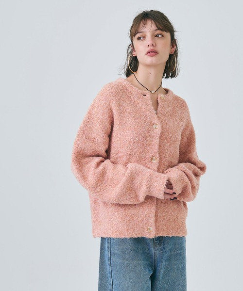 coca(coca)(コカ)の「ブークレニットクルーネックカーディガン(カーディガン/ボレロ・レディース・イエロー/ブルー/ベージュ/チャコールグレー/ターコイズブルー/ライトピンク/グレイッシュベージュ/ライトブルー・M/L)」の14枚目の写真