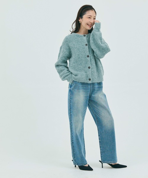 coca(coca)(コカ)の「ブークレニットクルーネックカーディガン(カーディガン/ボレロ・レディース・イエロー/ブルー/ベージュ/チャコールグレー/ターコイズブルー/ライトピンク/グレイッシュベージュ/ライトブルー・M/L)」の18枚目の写真