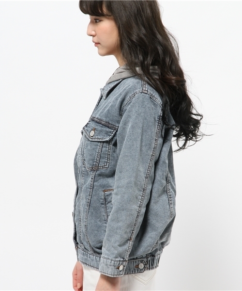 WEGO(ウィゴー)の「WEGO/フード付Gジャン(デニムジャケット・レディース・インディゴブルー・MEDIUM)」の3枚目の写真