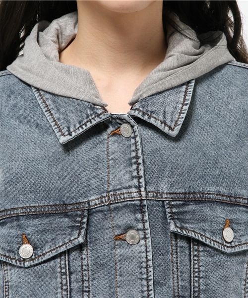 WEGO(ウィゴー)の「WEGO/フード付Gジャン(デニムジャケット・レディース・インディゴブルー・MEDIUM)」の5枚目の写真