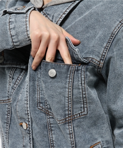 WEGO(ウィゴー)の「WEGO/フード付Gジャン(デニムジャケット・レディース・インディゴブルー・MEDIUM)」の8枚目の写真