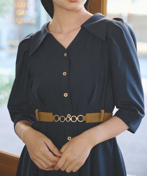 REDYAZEL（レディアゼル）の「シャツ襟7分袖パワショルミニワンピース（ワンピース・レディース・ベージュ/ネイビー/グリーン・FREE）」の17枚目の写真