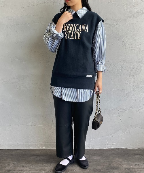 AMERICANA（アメリカーナ）の「[Americana×JEANS FACTORY/アメリカーナ×ジーンズファクトリー] 別注 AMERICAN STATE ロゴプリントスウェットベスト（ベスト・レディース・アイボリー/スミクロ/パープル・ONE SIZE）」の19枚目の写真