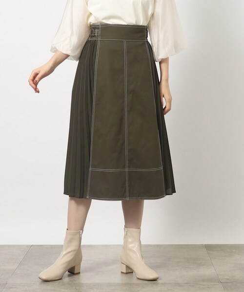 grove（グローブ）の「グローブ人気のスカート！デニムサイドプリーツスカート（スカート・レディース・ネイビー/アイボリー/カーキ/ブラック/カーキ系6・01/02/03/04/05）」の4枚目の写真