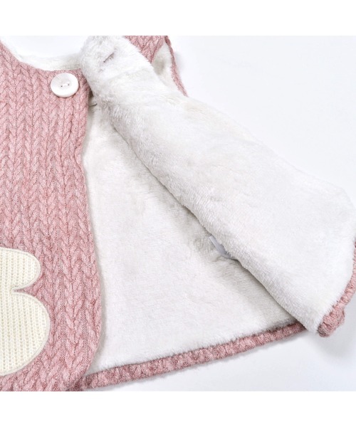 SLAP SLIP BABY(スラップスリップベビー)の「SLAPSLIPBABY/手袋パッチケーブル編み裏ボアベストベビー(70~80cm)(ベスト・キッズ・ピンク/オフホワイト・ONESIZE)」の4枚目の写真