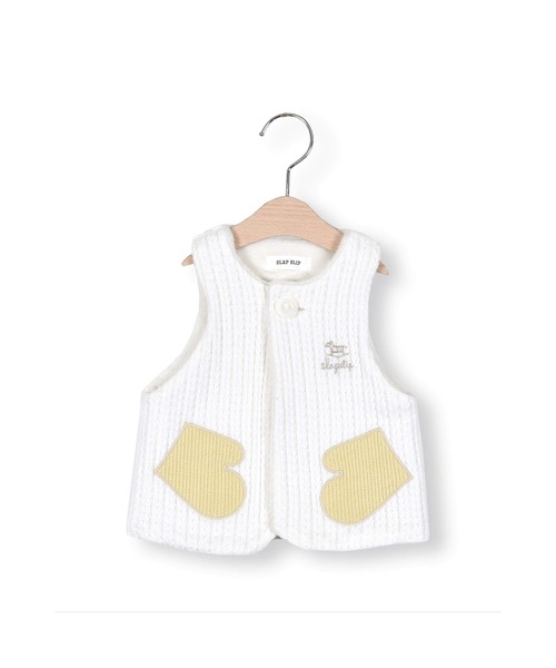 SLAP SLIP BABY(スラップスリップベビー)の「SLAPSLIPBABY/手袋パッチケーブル編み裏ボアベストベビー(70~80cm)(ベスト・キッズ・ピンク/オフホワイト・ONESIZE)」の17枚目の写真