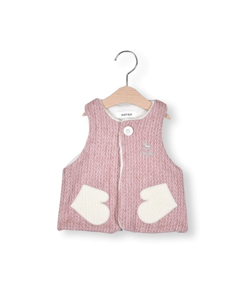 SLAP SLIP BABY(スラップスリップベビー)の「SLAPSLIPBABY/手袋パッチケーブル編み裏ボアベストベビー(70~80cm)(ベスト・キッズ・ピンク/オフホワイト・ONESIZE)」の15枚目の写真