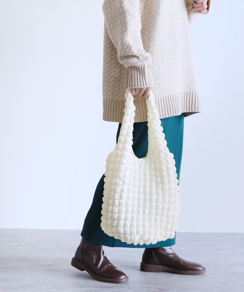 reca（レカ）の「ポコポコワッフルトートバッグ（トートバッグ・レディース・アイボリー/ブラック/グリーン系その他・FREE）」の4枚目の写真