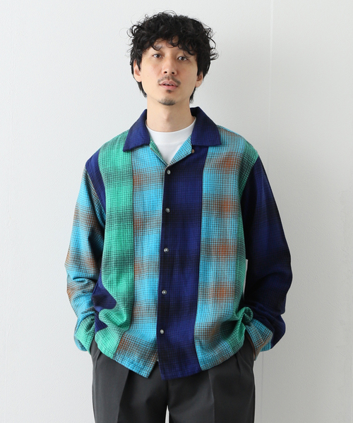 シャツ NOMA t.d. / ノーマ ティーディー Summer Shirt Palm Tree N37-SH01 メンズ NOMA t.d. ⁄ ノーマ ティーディーオンブレチェックパッチワーク