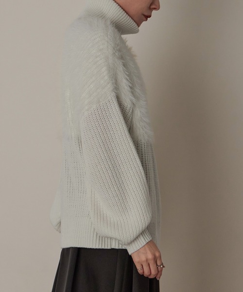 Fashion Letter（ファッションレター）の「5G シャギー使いタートルプルオーバー（ニット/セーター・レディース・ライトベージュ/ブラック/オフホワイト/パープル・M）」の7枚目の写真