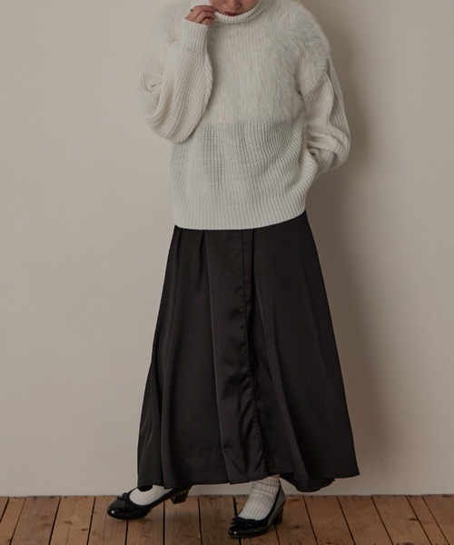 Fashion Letter（ファッションレター）の「5G シャギー使いタートルプルオーバー（ニット/セーター・レディース・ライトベージュ/ブラック/オフホワイト/パープル・M）」の8枚目の写真