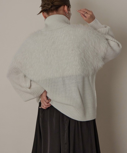 Fashion Letter（ファッションレター）の「5G シャギー使いタートルプルオーバー（ニット/セーター・レディース・ライトベージュ/ブラック/オフホワイト/パープル・M）」の10枚目の写真