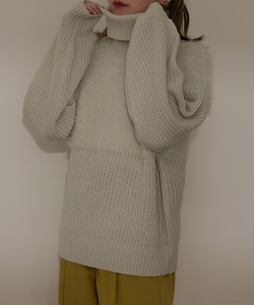 Fashion Letter（ファッションレター）の「5G シャギー使いタートルプルオーバー（ニット/セーター・レディース・ライトベージュ/ブラック/オフホワイト/パープル・M）」の17枚目の写真