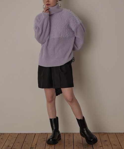 Fashion Letter（ファッションレター）の「5G シャギー使いタートルプルオーバー（ニット/セーター・レディース・ライトベージュ/ブラック/オフホワイト/パープル・M）」の20枚目の写真