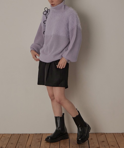 Fashion Letter（ファッションレター）の「5G シャギー使いタートルプルオーバー（ニット/セーター・レディース・ライトベージュ/ブラック/オフホワイト/パープル・M）」の21枚目の写真