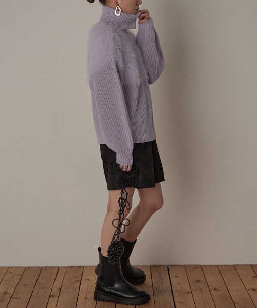 Fashion Letter（ファッションレター）の「5G シャギー使いタートルプルオーバー（ニット/セーター・レディース・ライトベージュ/ブラック/オフホワイト/パープル・M）」の22枚目の写真