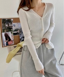 【26 BURNER SELECT】Vネック 美シルエット リブニットカーディガン KIK-tops-688380101454-18