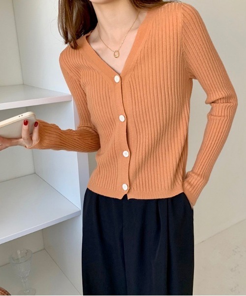 Burner（バーナー）の「【26 BURNER SELECT】Vネック　美シルエット　リブニットカーディガン　KIK-tops-688380101454-18（カーディガン/ボレロ・レディース・A/C/D/E/B/F/G・FREE）」の4枚目の写真