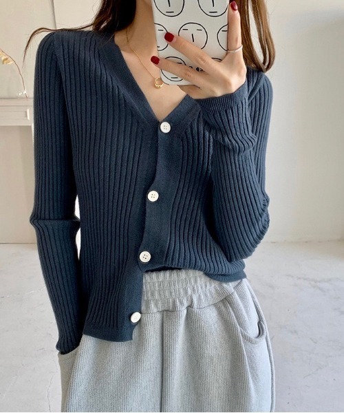 Burner（バーナー）の「【26 BURNER SELECT】Vネック　美シルエット　リブニットカーディガン　KIK-tops-688380101454-18（カーディガン/ボレロ・レディース・A/C/D/E/B/F/G・FREE）」の6枚目の写真