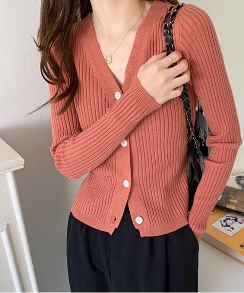 Burner（バーナー）の「【26 BURNER SELECT】Vネック　美シルエット　リブニットカーディガン　KIK-tops-688380101454-18（カーディガン/ボレロ・レディース・A/C/D/E/B/F/G・FREE）」の7枚目の写真