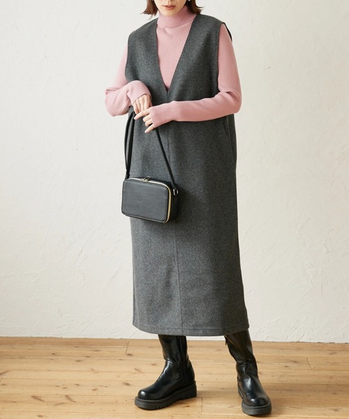 Green　Parks（グリーンパークス）の「圧縮ポンチジャンパースカート（ジャンパースカート・レディース・グレー系その他2/アイボリー/グレー系その他・FREE）」の3枚目の写真