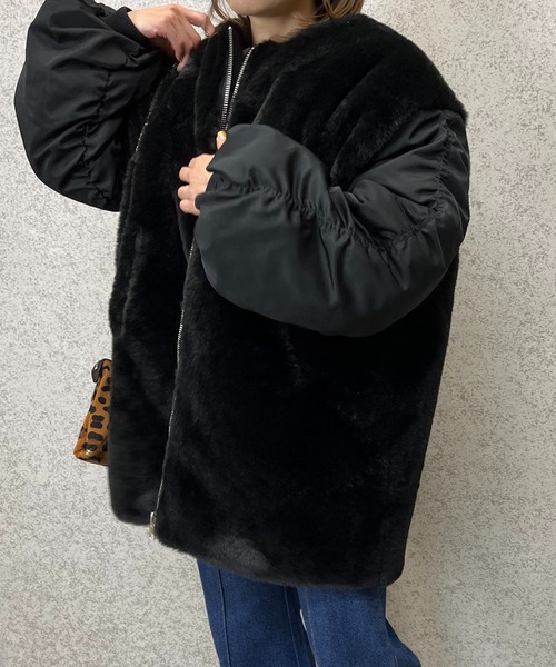 mi via loca(ミヴィアロカ)の「MA-1身頃ファー中綿ジャケット(ミリタリージャケット・レディース・ブラック/カーキ・FREE)」の12枚目の写真