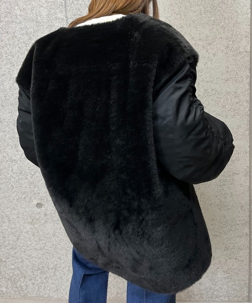 mi via loca(ミヴィアロカ)の「MA-1身頃ファー中綿ジャケット(ミリタリージャケット・レディース・ブラック/カーキ・FREE)」の14枚目の写真